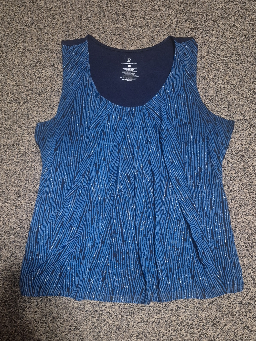 NY Collection Navy and Bright Blue Patterned Tank Top